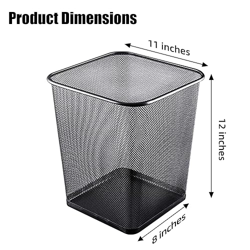Miniatura 2 de Paquete de 10 cubos de basura de metal cuadrados negros de 6 galones, cubos de basura de malla para oficina, papeleras de alambre de metal, canasta