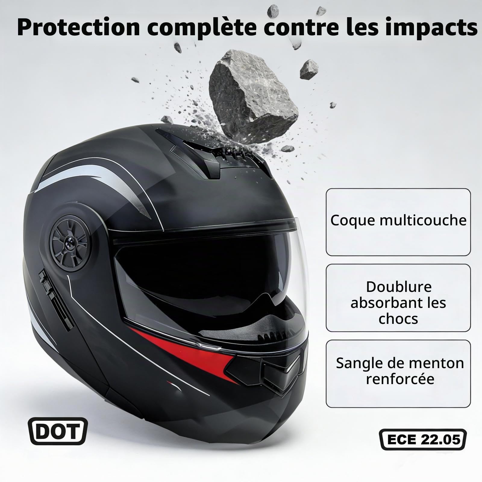 Modulable Casque Flip-Up Bluetooth Moto IntéGré Casque avec Double Visière ECE Homologué Casque Moto Intégral Casque Scooter Moto Anti-BuéE Double Miroir Homme Femme Anti-Collision Casque
