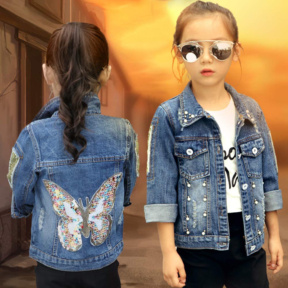 Chaqueta Vaquera Niñas Mezclilla Jacke De Manga Larga Moda Chaqueta Denim Primavera Otoño con Perla