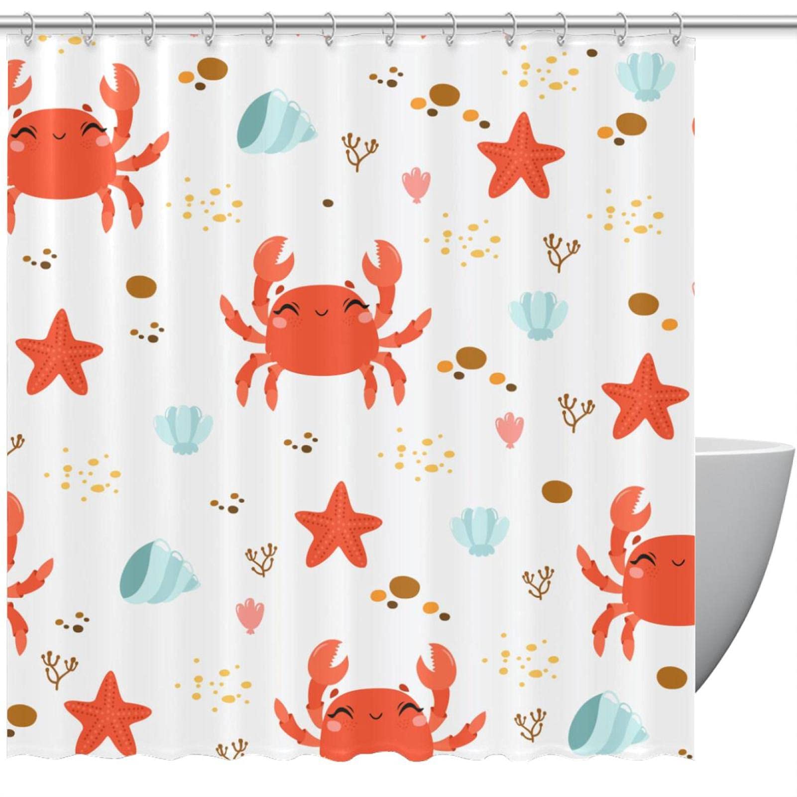 Rideau de douche crabe mignon 168x183 cm étanche pour salle de bain avec ses 12 crochets inclus