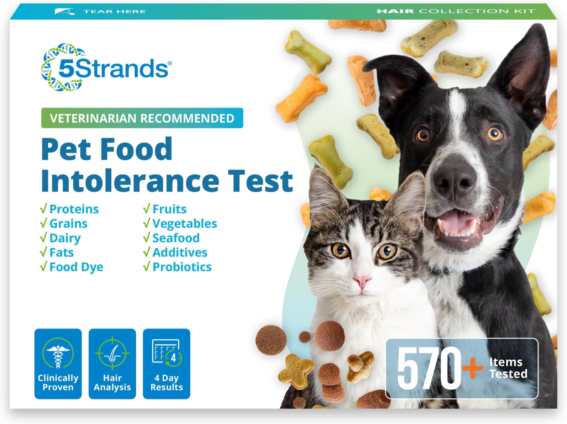 5Strands Pet Food Intolerance Test, at Home Sensitivity Test for Dogs & Cats, 575 Items Tested, Hair Analysis, Accurate for All Ages & Breeds, Pet Gut Health, Results in 4 Days