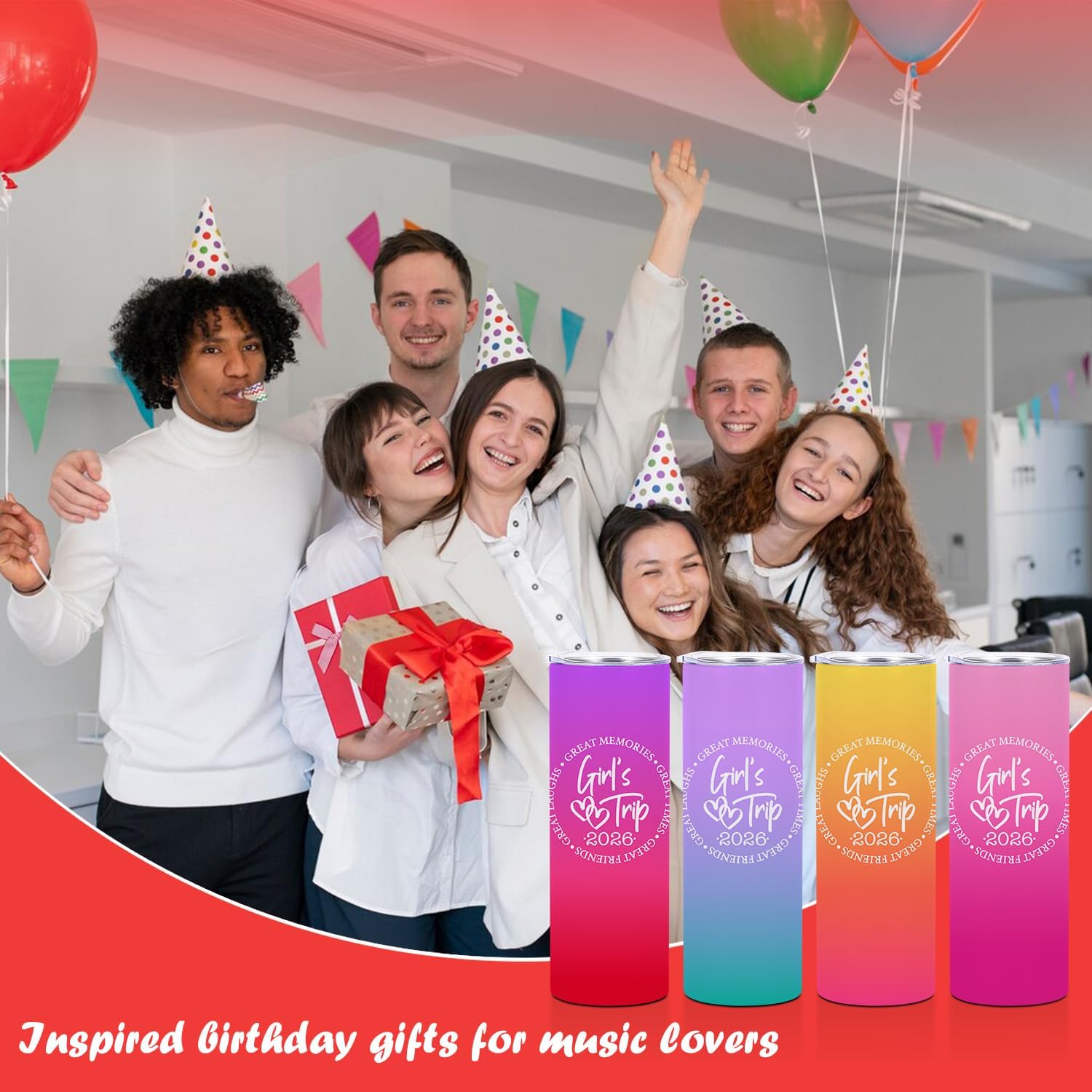 4 PCS 2026 Girls Trip 20oz Stainless Steel Tumbler, Girls Trip Gifts Favors Straight Skinny Coffee Mug, Insulated Tumblers Cups Weekend Gifts for Friendship Vacation Bachelorette Party - Image 6