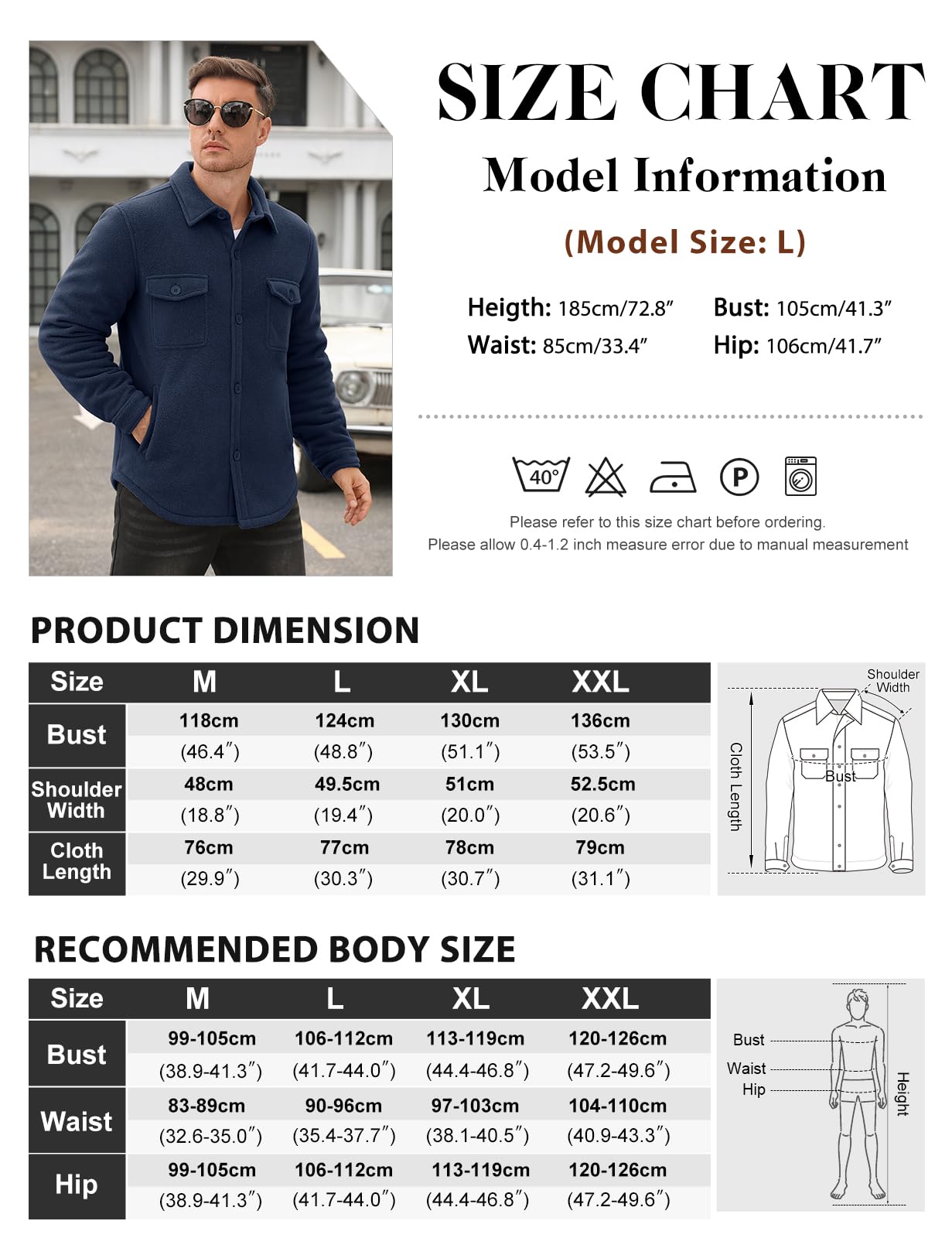 Xnova Giubbotto Invernale Uomo in Pile Termica Giacca da Lavoro Casual Giubbotti Invernali Calda con Risvolto Camicia in Flanella a Maniche Lunghe con Bottone Classico Jacket