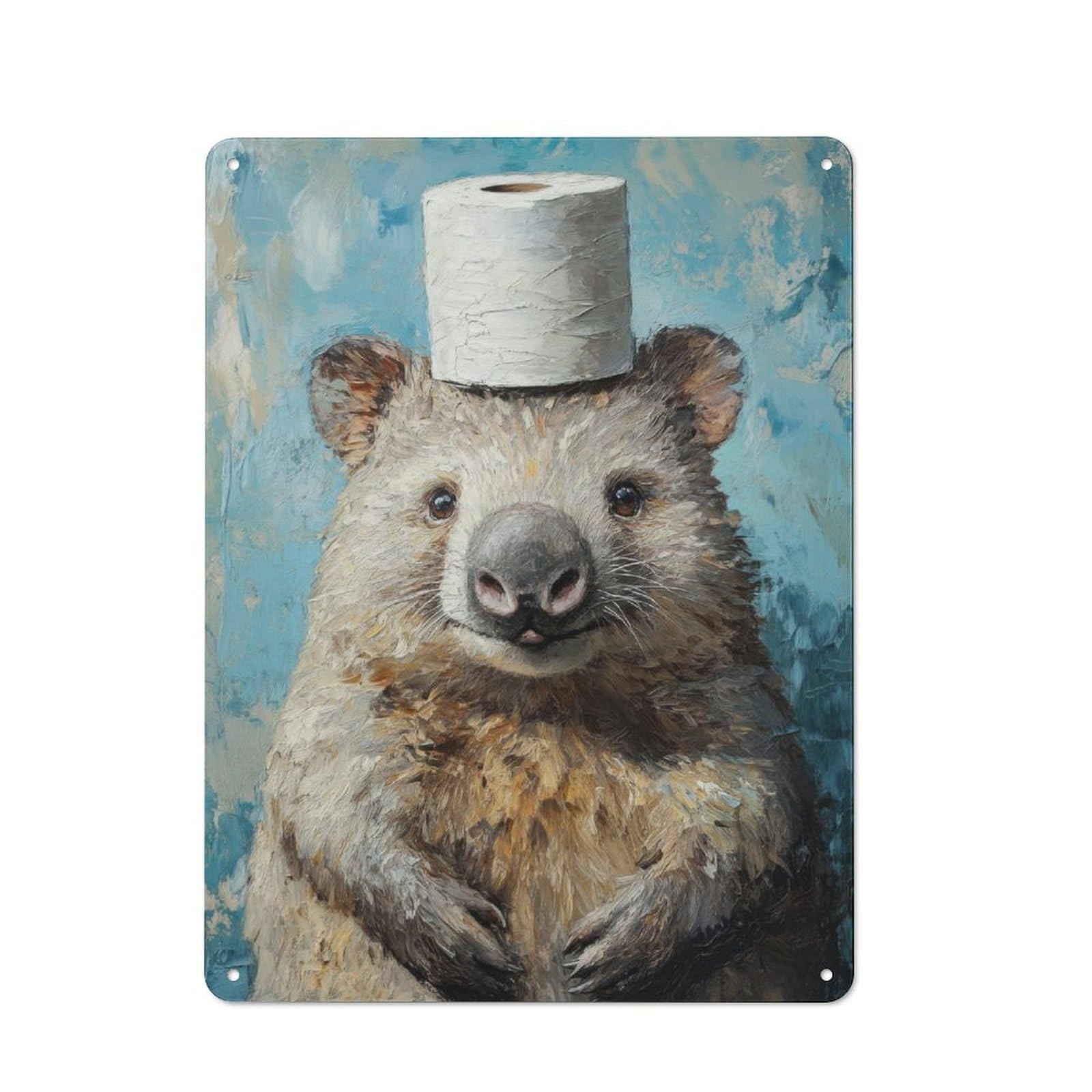 Junmoney Wombat With Toilet Paper Hat 40X30cm Retro Metal Plaque With For Garage Or Workshop, Housewarming Present For People Styling Garage And Workshop
