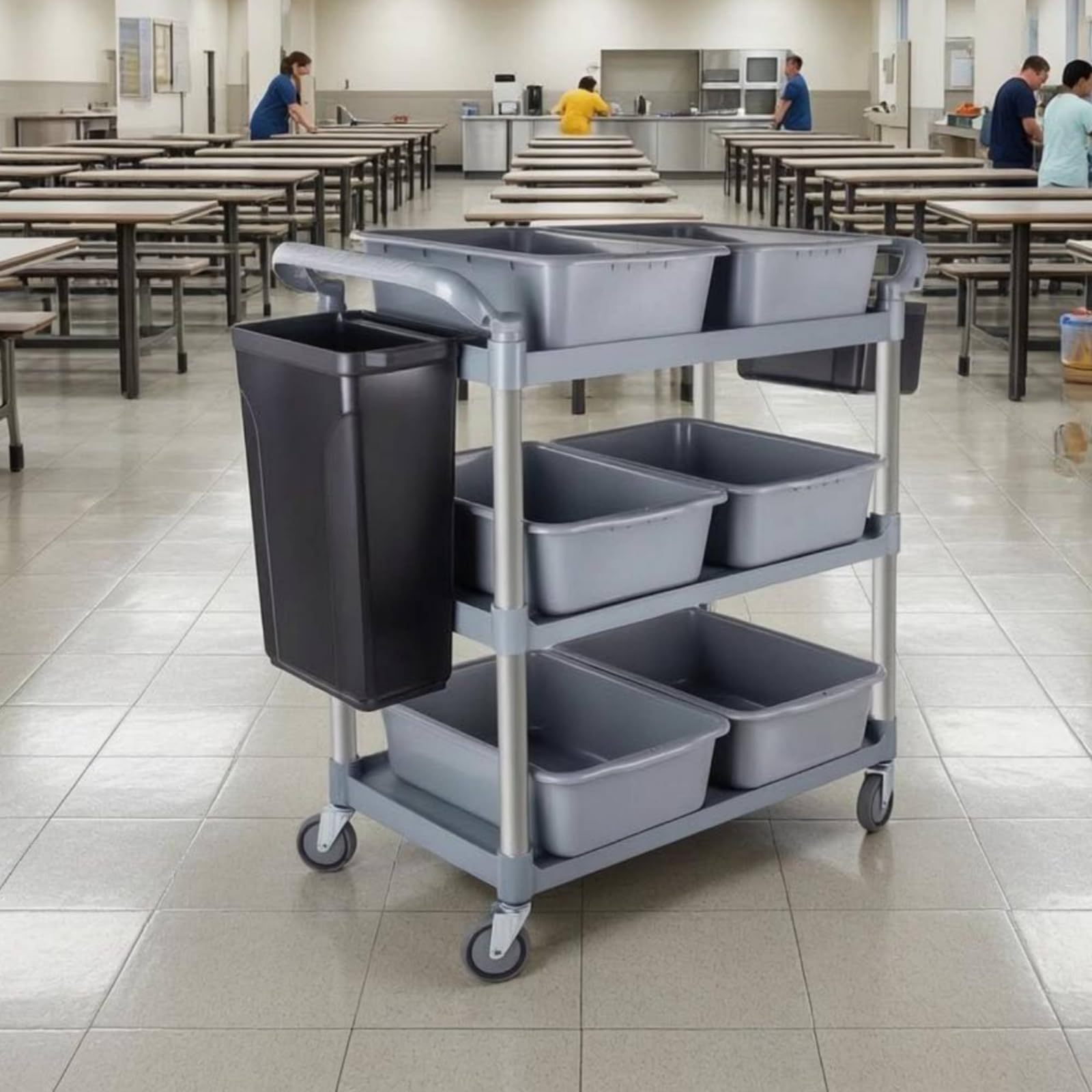 Colcolo Carro de Servicio Comercial de Cocina Profesional con Estructura Estable Compartimientos Rectangulares Fácil Desplazamiento Adecuado para Negocios de, Negro, Ruedas Silenciosas