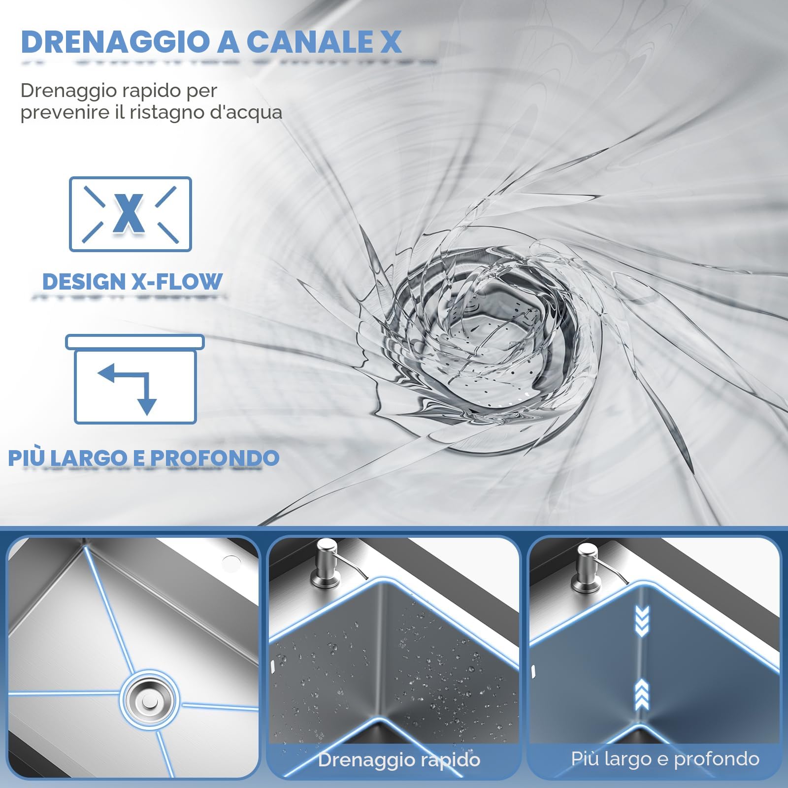 Lavandino autoportante in acciaio inox per esterni, lavello da cucina con scolapiatti e rubinetto estraibile e tubi dell'acqua calda e fredda, Kitchen Sink lavandino a mano per cucina, garage