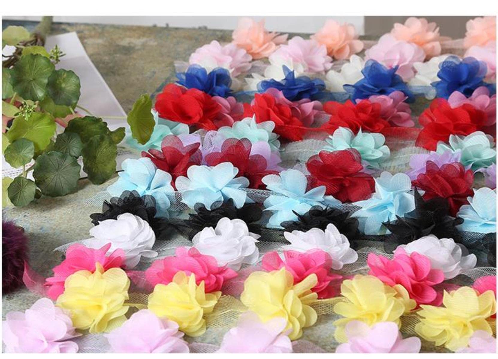 24Pcs Flower(2Yard) Applique 3D Chiffon Lace Patch Lace