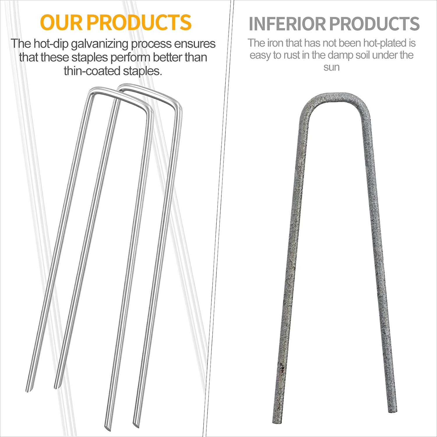 WAENLIR 6 inch 200 Pack Garden Staples Galvanized Landscape Stakes, Heavy Duty Fence Stakes Sod Pins for Securing Weed Fabric Barrier,Ground Cover, Artificial Turf,Dog Fence