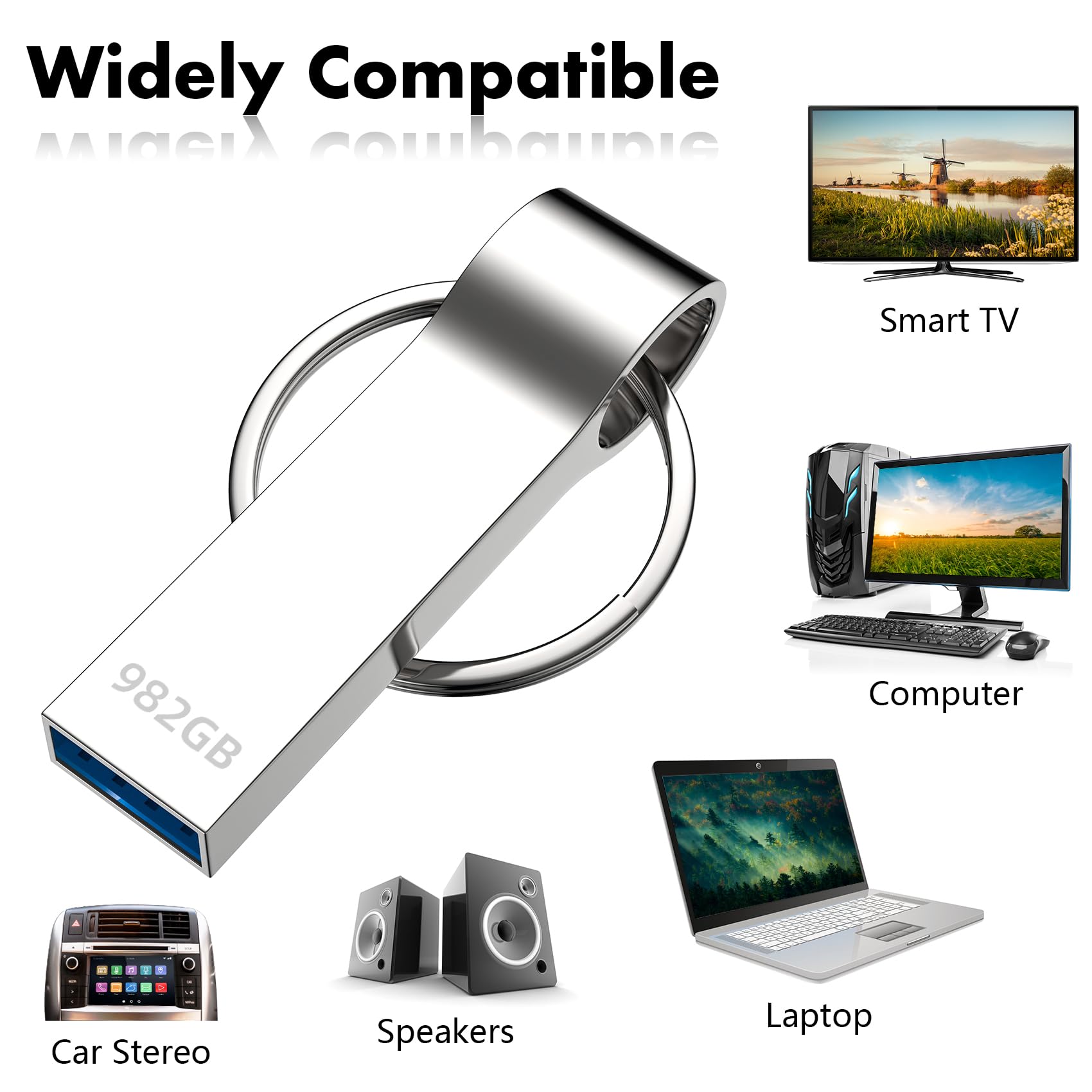 USB Memory Stick 982GB Metal USB Stick (Keyring included) USB 3.0 Flash Drive Waterproof Thumb Drive Portable Memory Stick Ideal for PC Laptop Desktop Speaker — view 2
