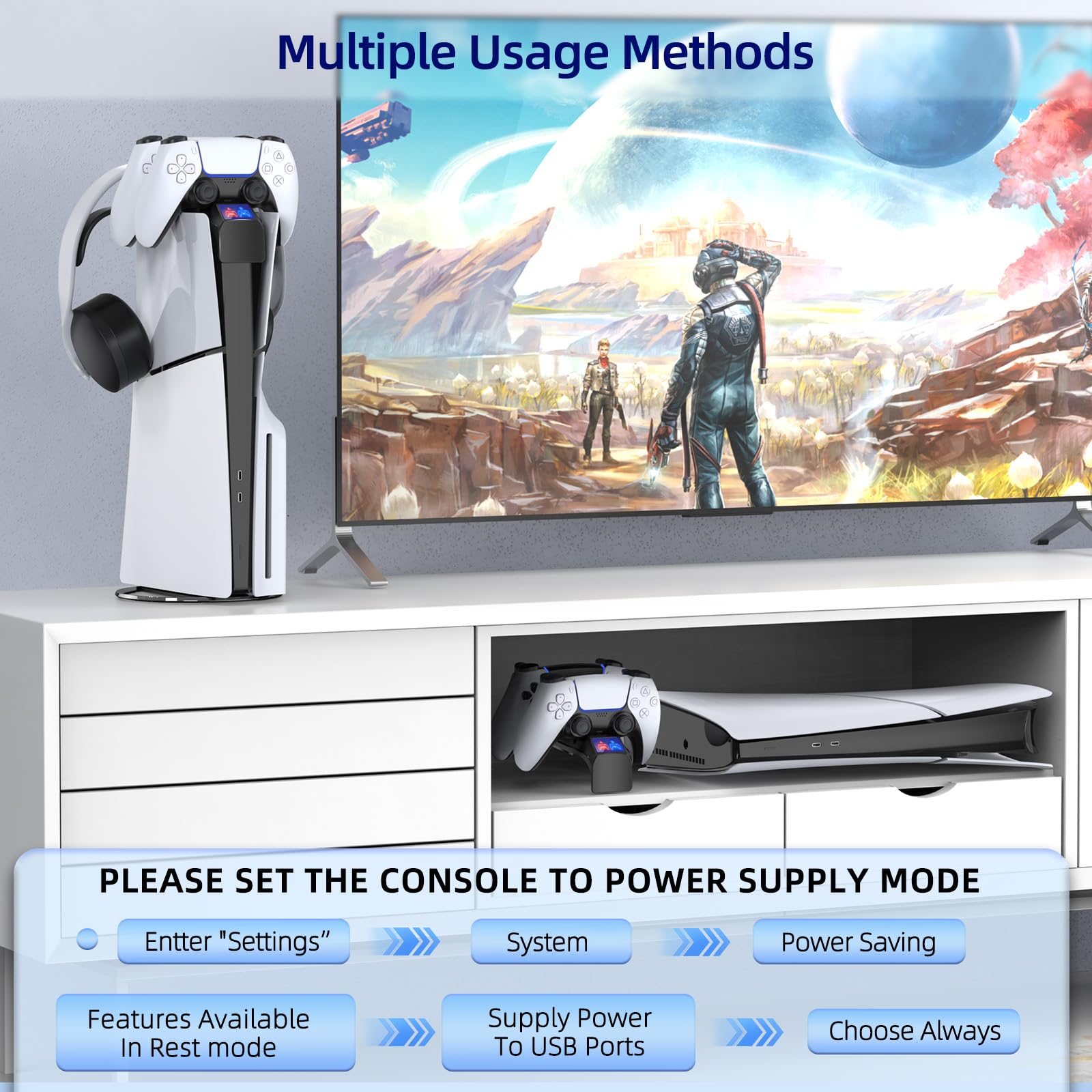 Support de Chargeur pour PS5 Slim Manette, Charge Uniquement pour Playstation 5 Slim Disc & Digital Console Accessoire avec Support pour Casque D'écoute