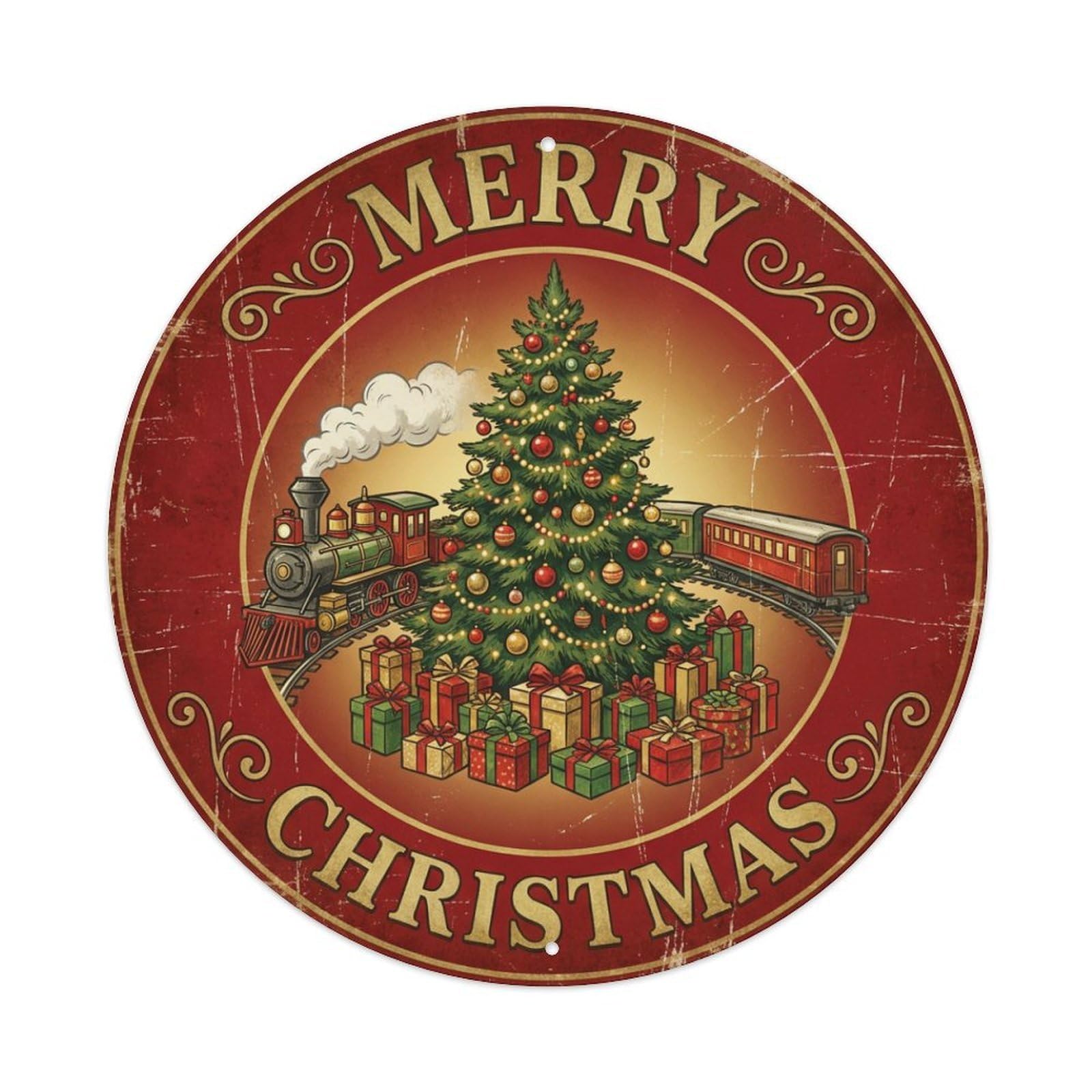 Merry Christmas Vintage Toy Train Metal Tin Sign