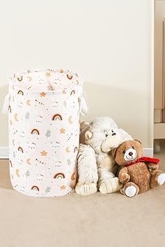Meleni Baby 2'li Set Çok Amaçlı Yuvarlak Torbalı Bebek Kirli Sepeti Çocuk Çamaşır Sepeti Düzenleme Organizeri