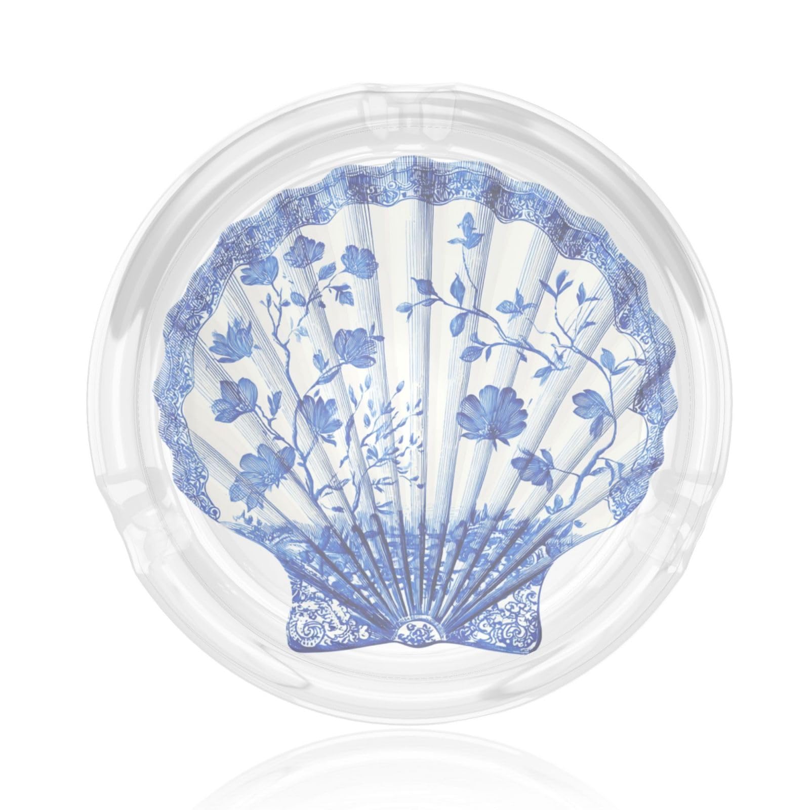 Blue And White Chinoiserie Scallop Shell Glass Ashtray For Cigarettes Ash Trays Case For Home Office Decor