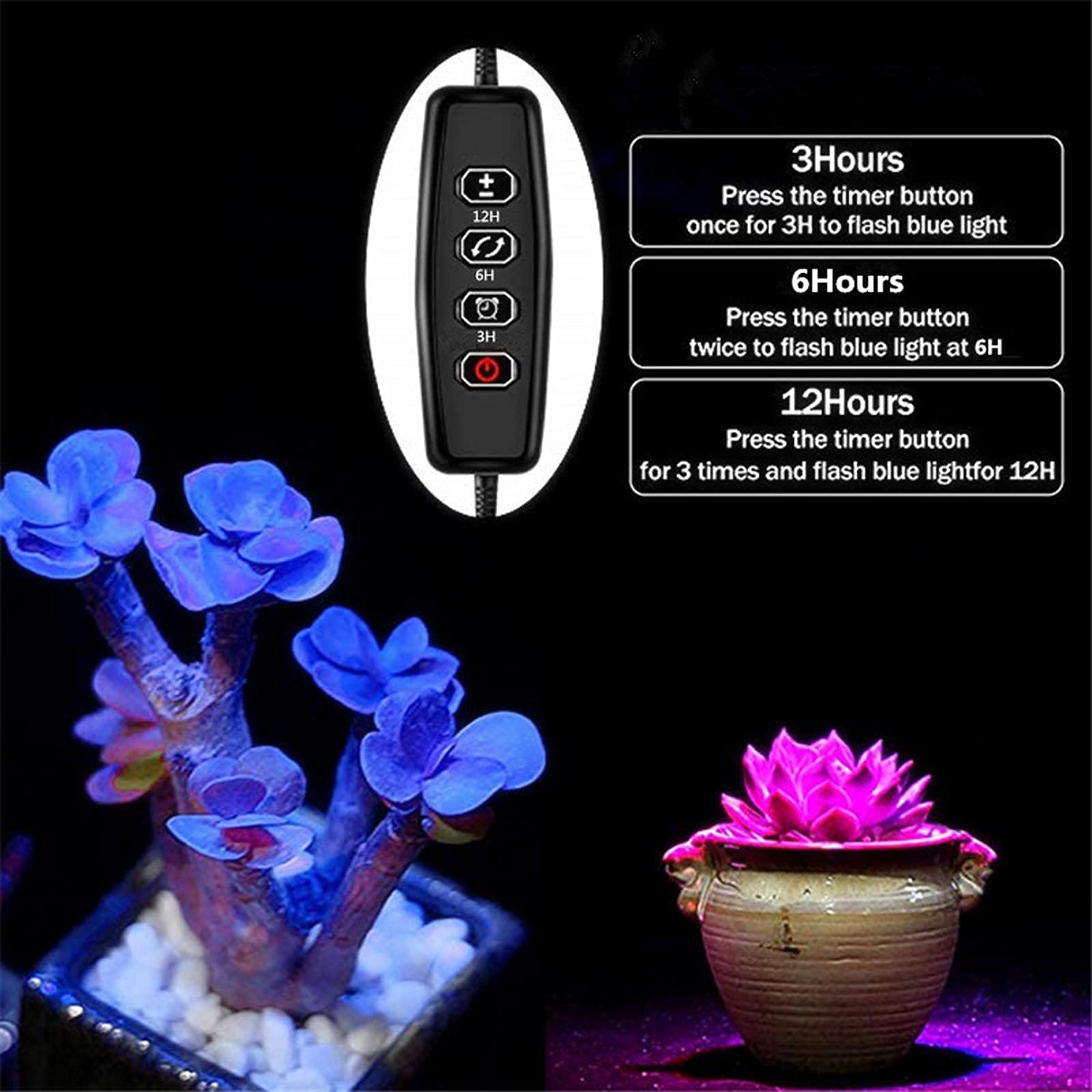 Lampes de culture d'intérieur, lumière de croissance pour plantes d'intérieur, lumière de plante à clip de bureau à 3 têtes à spectre complet 3 modes et réglage de la minuterie à intensité variable à