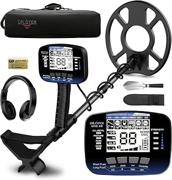 DR. TEK Metal Detector for Adults & Kids, Upgraded Waterproof Gold Detector with Pinpoint & Terrain Modes, One-Click Quick Matching, 6 Modes, Higher Accuracy, Lightweight & Easy to Use, Blue