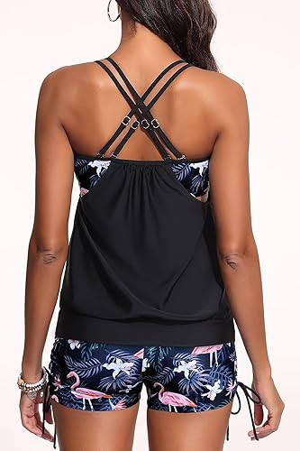 Miniatura 2 de Holipick Traje de baño tankini de dos piezas con control de abdomen, blusa sin mangas con pantalones cortos para niño