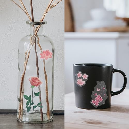 Miniatura 7 de 160 calcomanías de plantas de flores, 20 patrones de calcomanías decorativas transparentes de PET, álbumes de recortes florales para álbumes de