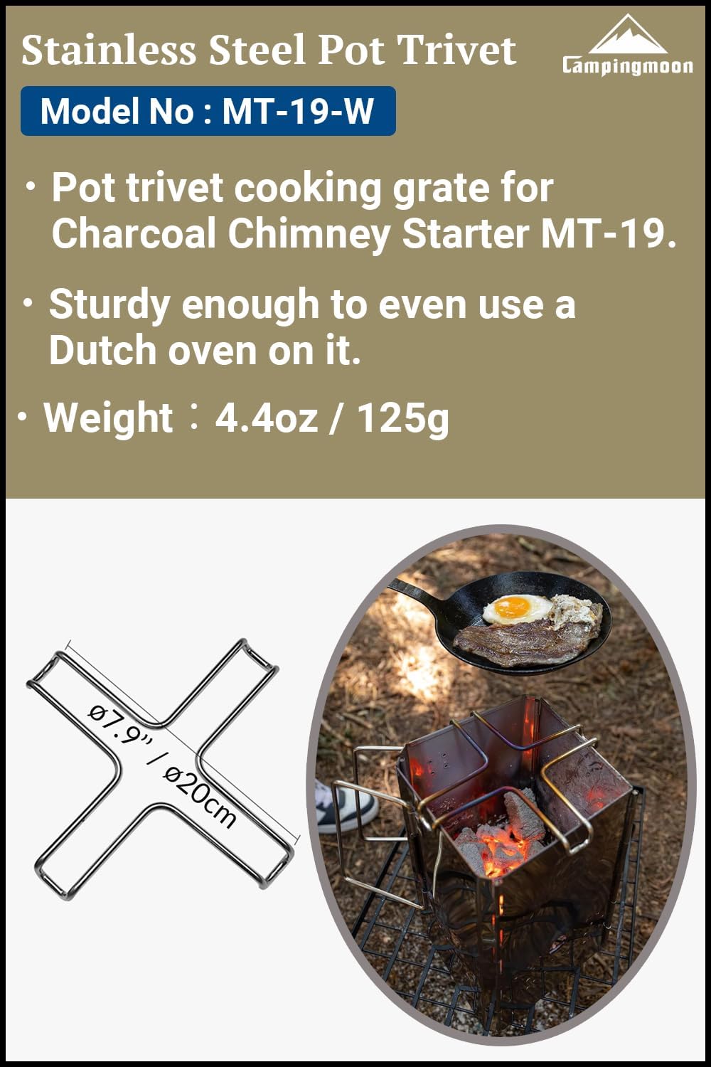 CAMPINGMOON Pot Trivet Outdoor Camping Stainless Steel Mini Trivet MT-19-W