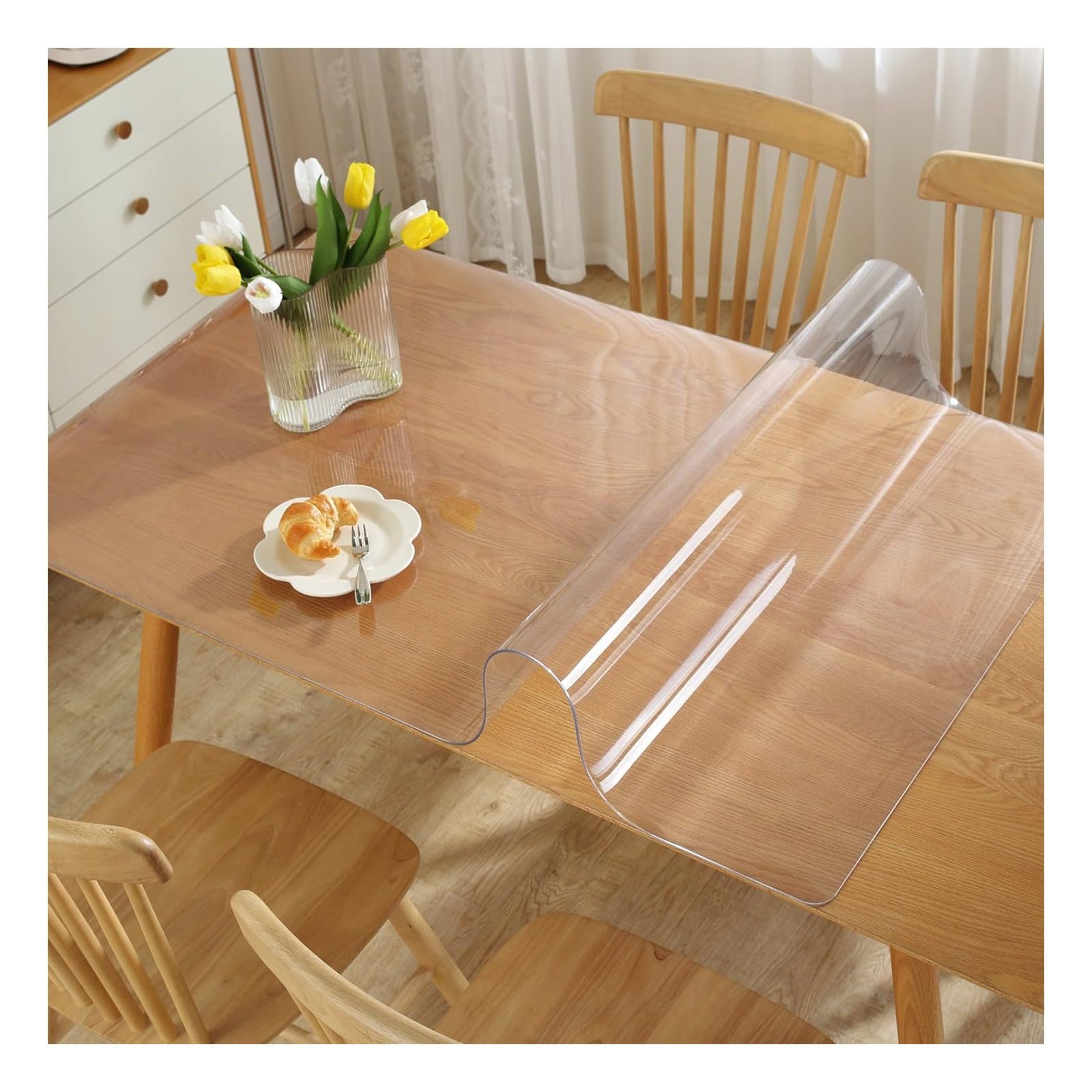 Transparenter PVC-Tischplattenschutz, 1,5 mm dick, wasserdicht, Tischdecke für Schreibtisch oder Esstisch, abwischbar und öldicht, 120 x 160 cm, transparente Tischabdeckfolie