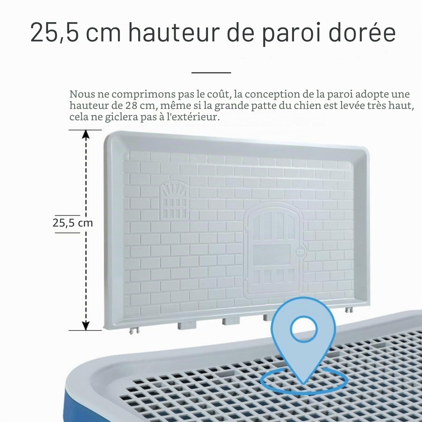 WC pour chiens avec porte de pipi avec paroi haute, facile à nettoyer, gardez la litière pour chiots de chiots à sec de la patte pour immeubles d'appartements, grand bleu, toilettes pour chiens