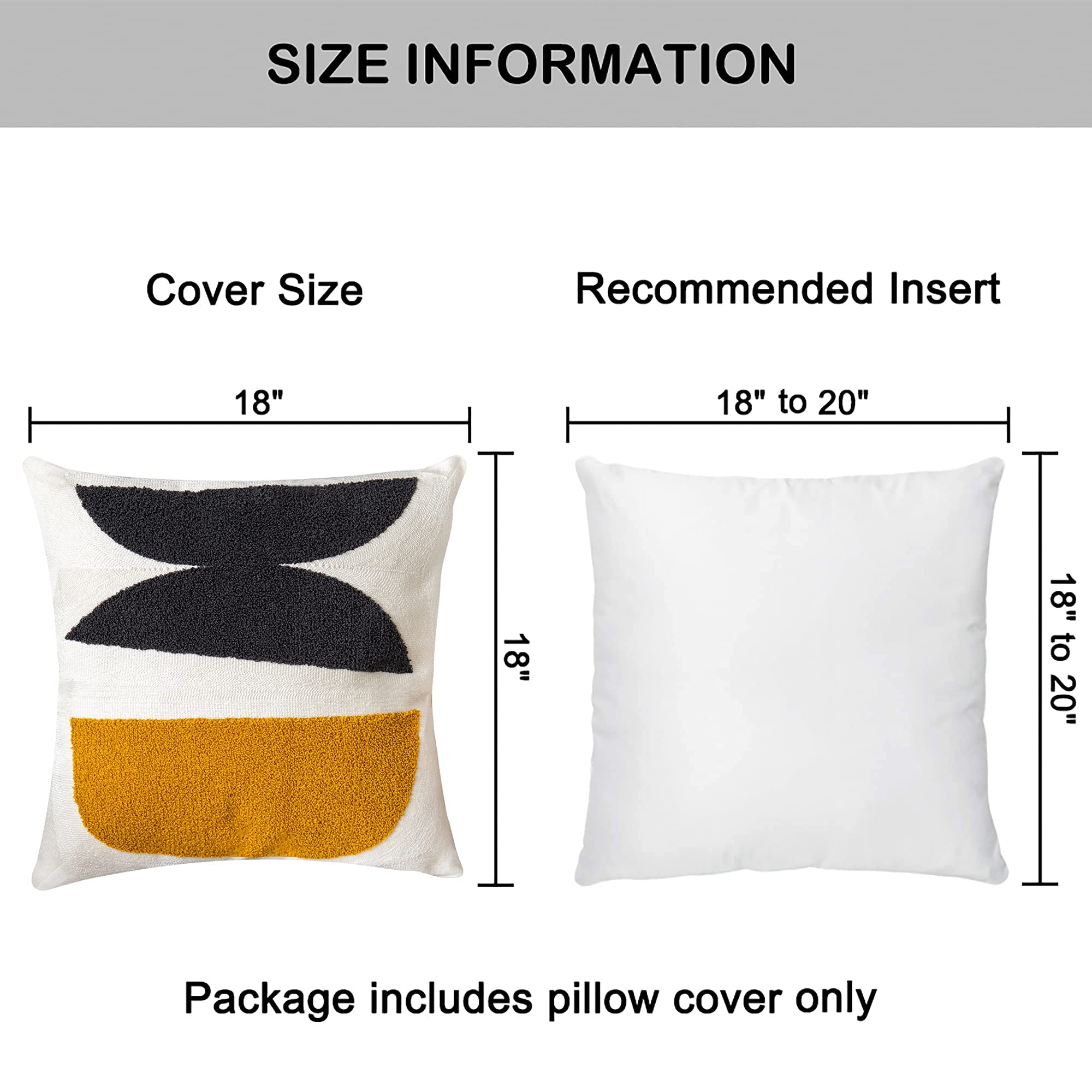 Funda de cojín Simple y Bohemia, Funda de Almohada Tejida de algodón para Cama, sofá, decoración del hogar, Funda de cojín Moderna de 18 x 18 Pulgadas, 1 Pieza (Mostaza Negra)