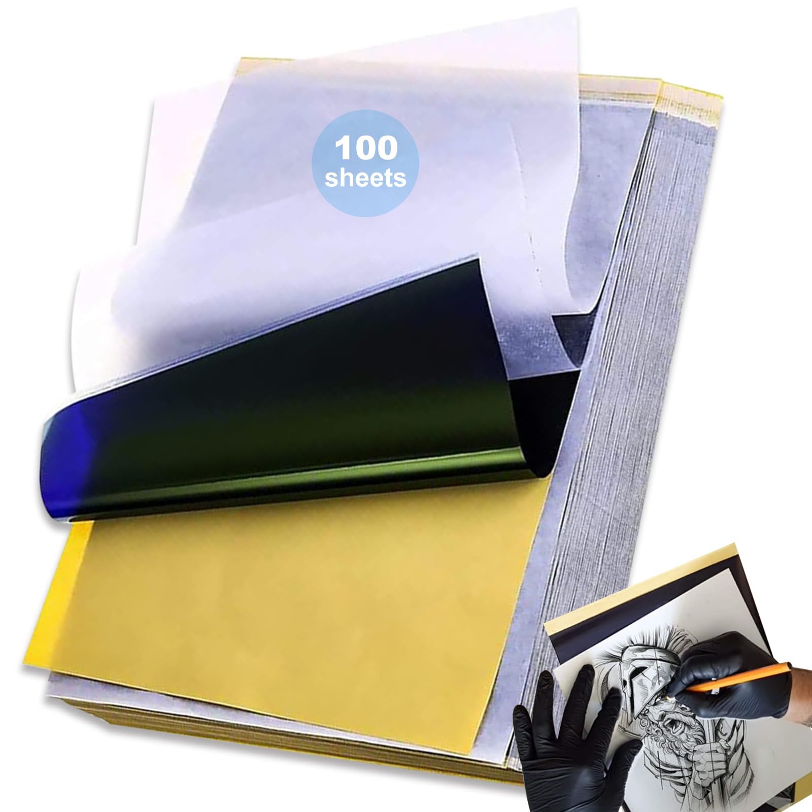 Tattoo Transfer Paper - Autdor 100 Sheets A4 Thermal Stencil Paper for Tattooing DIY Clear Tattoo Stencils Compatible with Thermal Printers & Tattooing Supplies