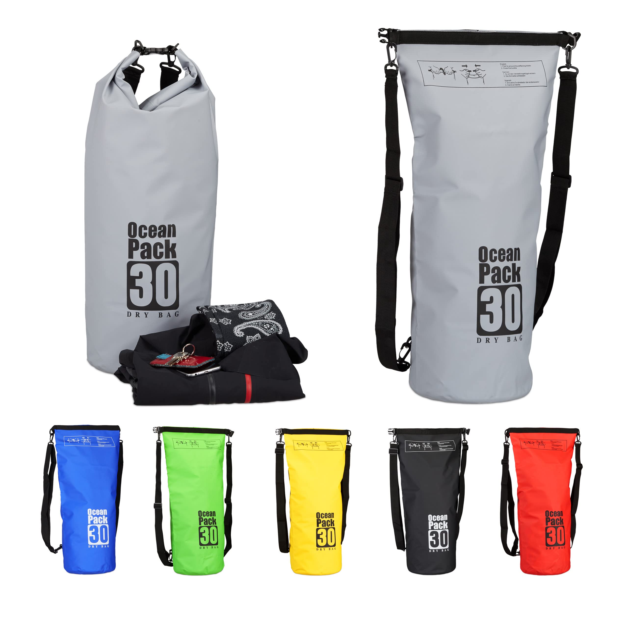 Relaxdays Sac étanche Ocean Pack 30 litres léger compact extérieur kayak ski sport voile snowboard