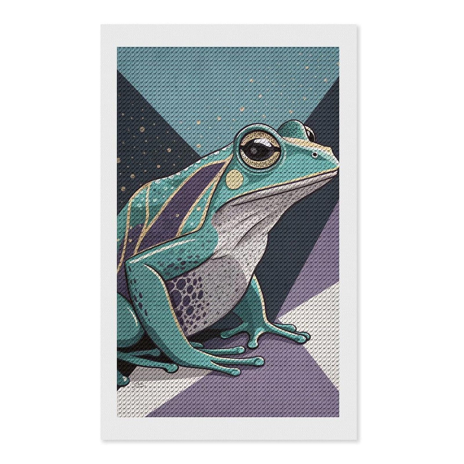 Junmoney Stylized Teal Frog Illustration DIY Diamond Art Canvas Kit 12"x20", Adhesive Canvas, Easy to Enjoy, Farmhouse Decor, Festive Craft Gift
