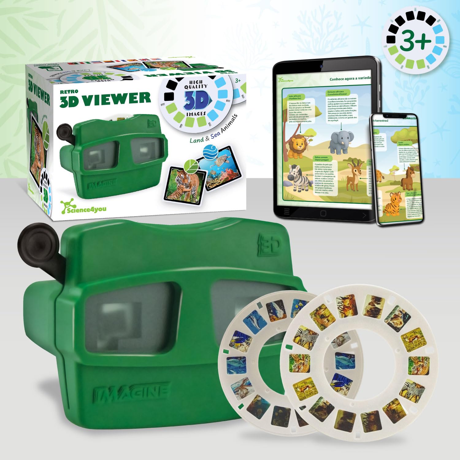 Science4you Retro 3D Viewer para Niños - Juguete Retro con Visor de Carretel e Imágenes 3D de Animales Terrestres y Marinos, Regalo de Animales para Niños y Niñas