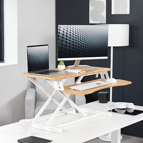 Miniatura 2 de VIVO DESK-V000KO Convertidor de escritorio, 32 pulgadas, serie K, elevador, altura ajustable, estación de trabajo, monitor dual y portátil con