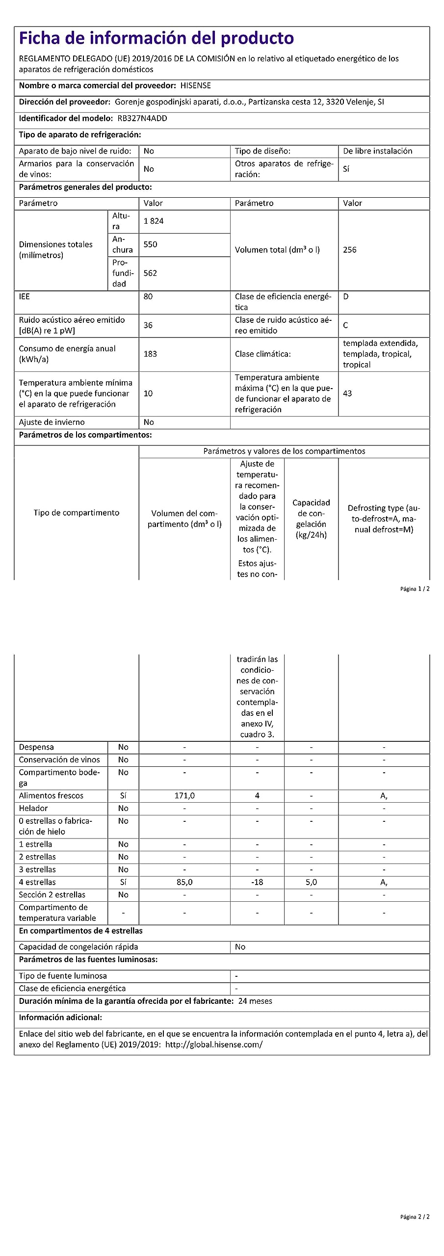 Hisense RB327N4ADD lodówko-zamrażarka, EEK D, Total NoFrost, wymienny ogranicznik drzwi, kratka na butelki, pojemność lodówki 171 l, 85 litrów, Inox Look