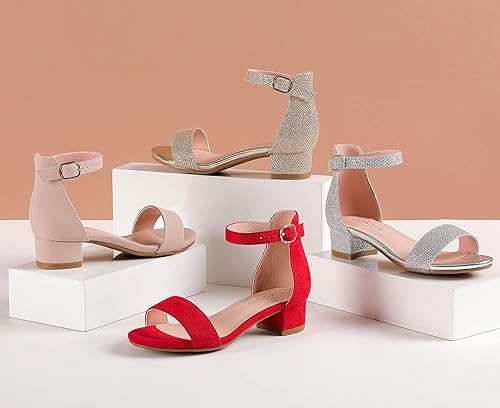 Miniatura 3 de Dufannie - Sandalias de vestir de tacón bajo para niñas pequeñas y grandes, con correa para el tobillo, punta abierta, para usar en fiestas de boda,