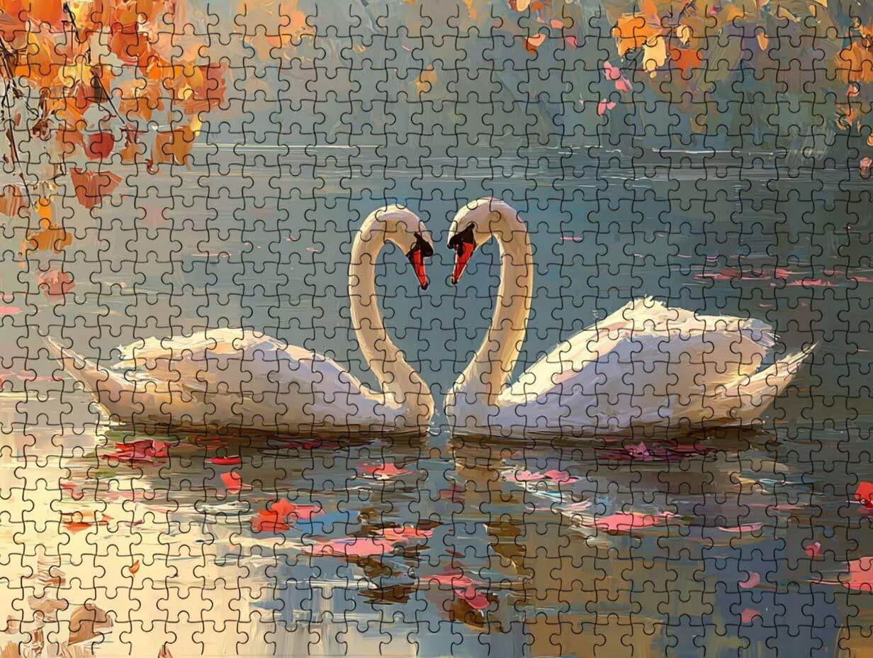 Drewniane puzzle dla dorosłych 3000, zabawne puzzle, staw biały łabędź