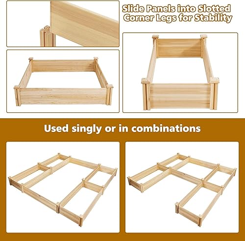 Miniatura 3 de GRAFFY - Camas de jardín elevadas de madera en forma de U al aire libre, caja de maceta elevada de madera, contenedor de jardín para flores