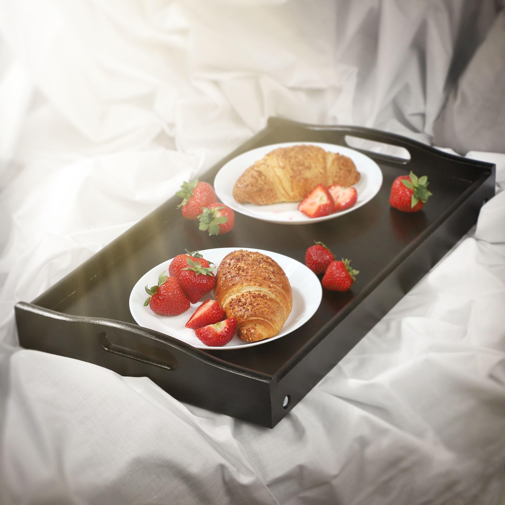 KADAX Mesa de cama, bandeja de desayuno de madera de pino, 19 x 30 x 50 cm, bandeja plegable, bandeja de comida para desayuno en la cama, mesa auxiliar (negro)