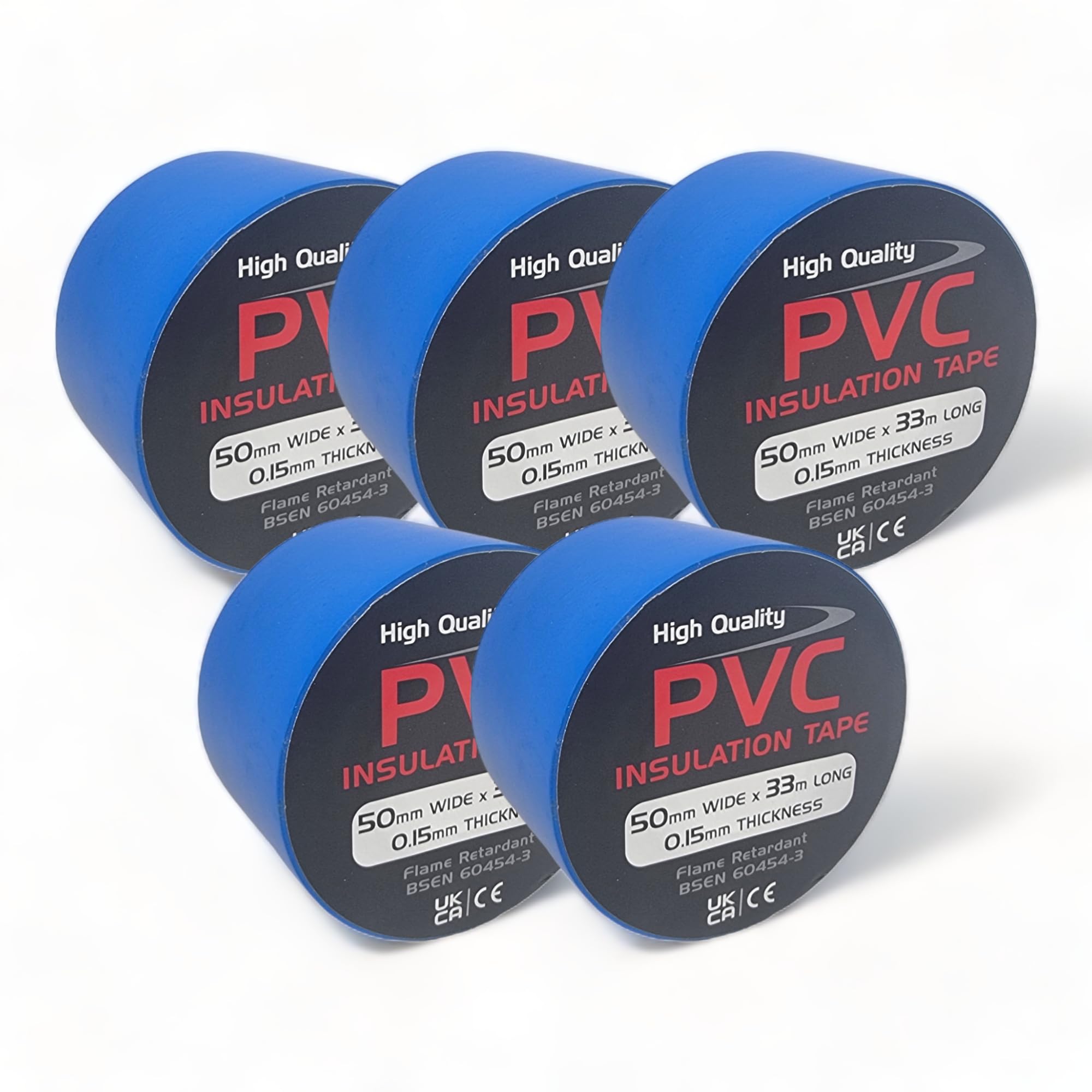 5 Rolls of Blue PVC Electrical Insulation Tape, 33m Long x 50mm Wide, Adhesive Insulating Tape for Protecting Electrical Wires