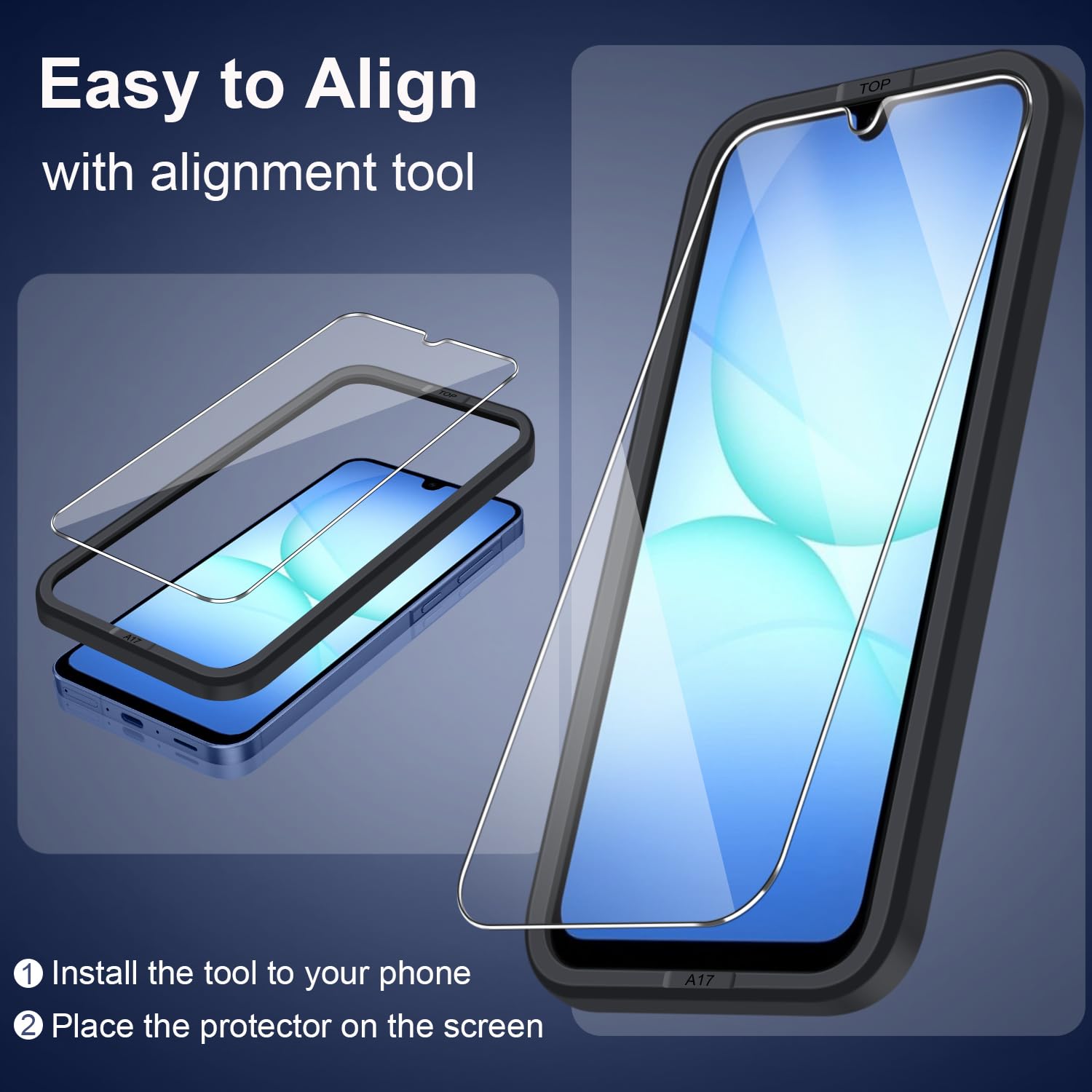 Ysjisy Cover Compatibile con Samsung Galaxy A17 4G/ 5G, con 1 Pezzo Vetro Temperato Pellicola Protettiva e 1 Pezzo Strumento di Installazione Semplice, Premium Pelle PU Libro Flip Custodia - Blu