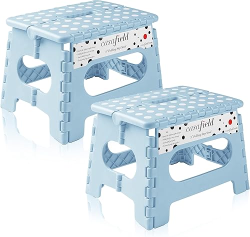 Miniatura 15 de Casafield Taburete plegable de 13 pulgadas con asa (juego de 2), negro, taburete de plástico plegable portátil para adultos, uso en la cocina, baño