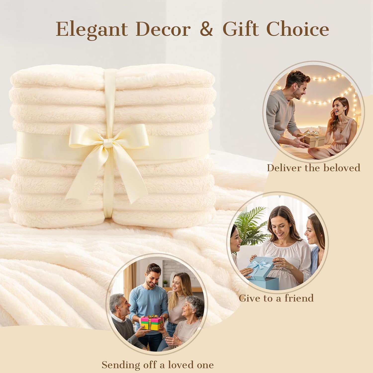 Throw Blanket for Couch, Cozy Blanket for Women, Cute Fleece Throw for Girls, Soft & Warm Fluffy Beige Blanket,Christmas Birthday Gifts for Women Men Teen, Room Home Decor, Giftable Strip Blankets - Image 7