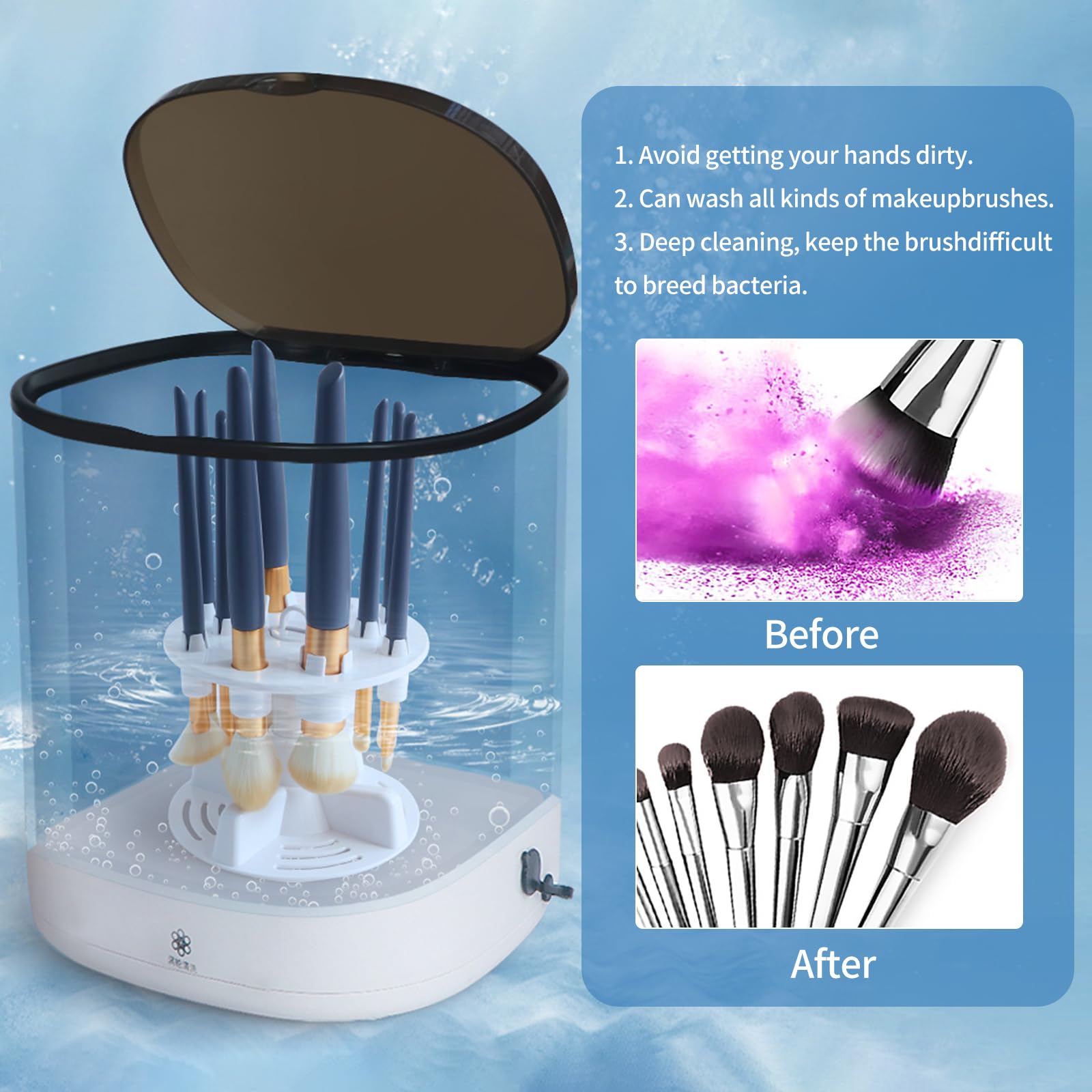 Nettoyant pour pinceaux de maquillage, sèche-pinceaux, nettoyant pour pinceaux de maquillage, outil de nettoyage automatique pour pinceaux de maquillage, outil de nettoyage automatique pour toutes les