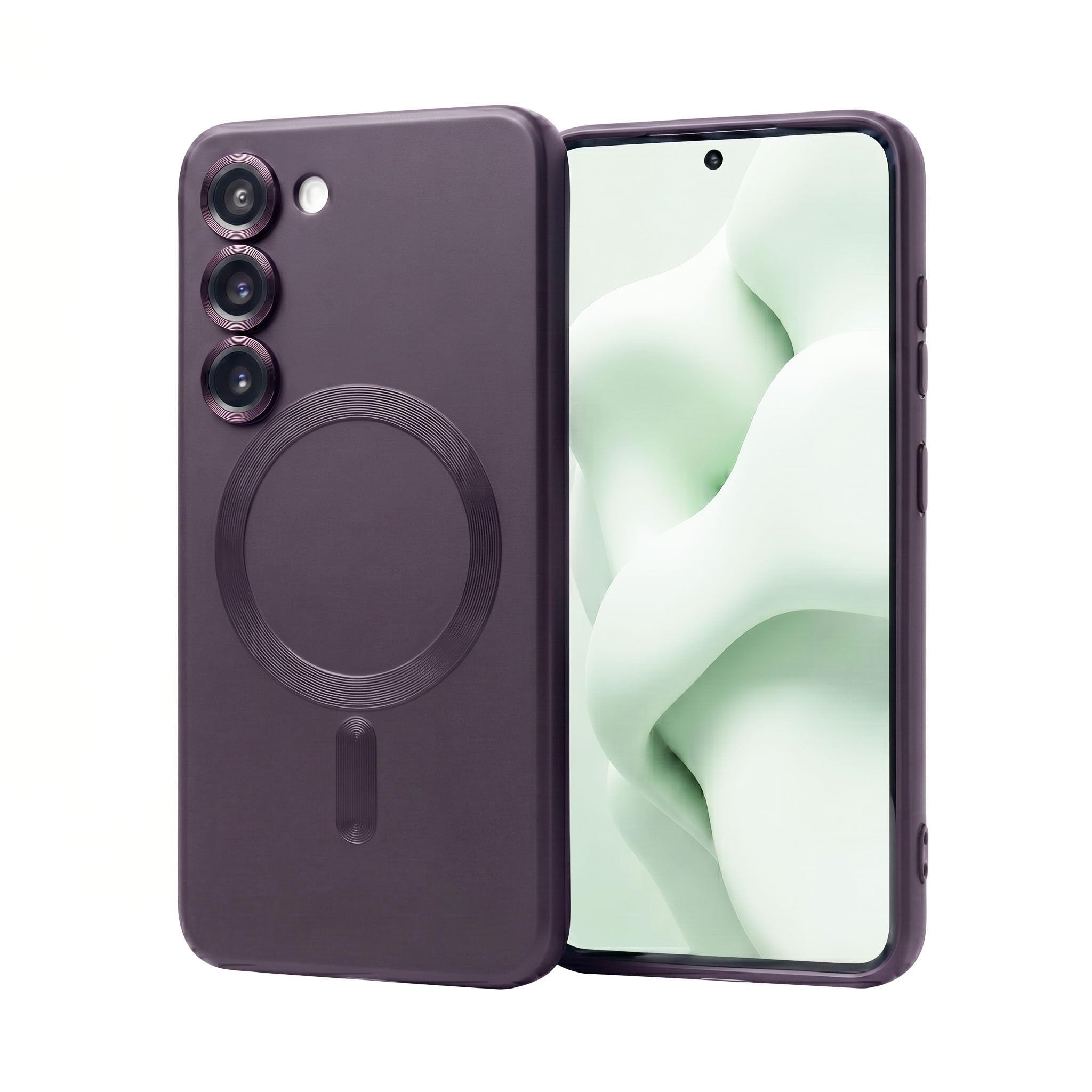 amazon basics Premium Mag-Safe Case for Samsung Galaxy S23 Plus | Shockproof & Anti-Scratch Cover | Soft Silicone with Wireless Charging | Camera Lens Guard - Purple
