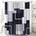 BTTN Fabric Shower Curtain - Geometric Linen Textured Shower Curtain Set with 12 Hooks, Water Repellent, Machine Washable, Modern Decorative Cloth Shower Curtains for Bathroom, Navy Blue, 72W x 72L