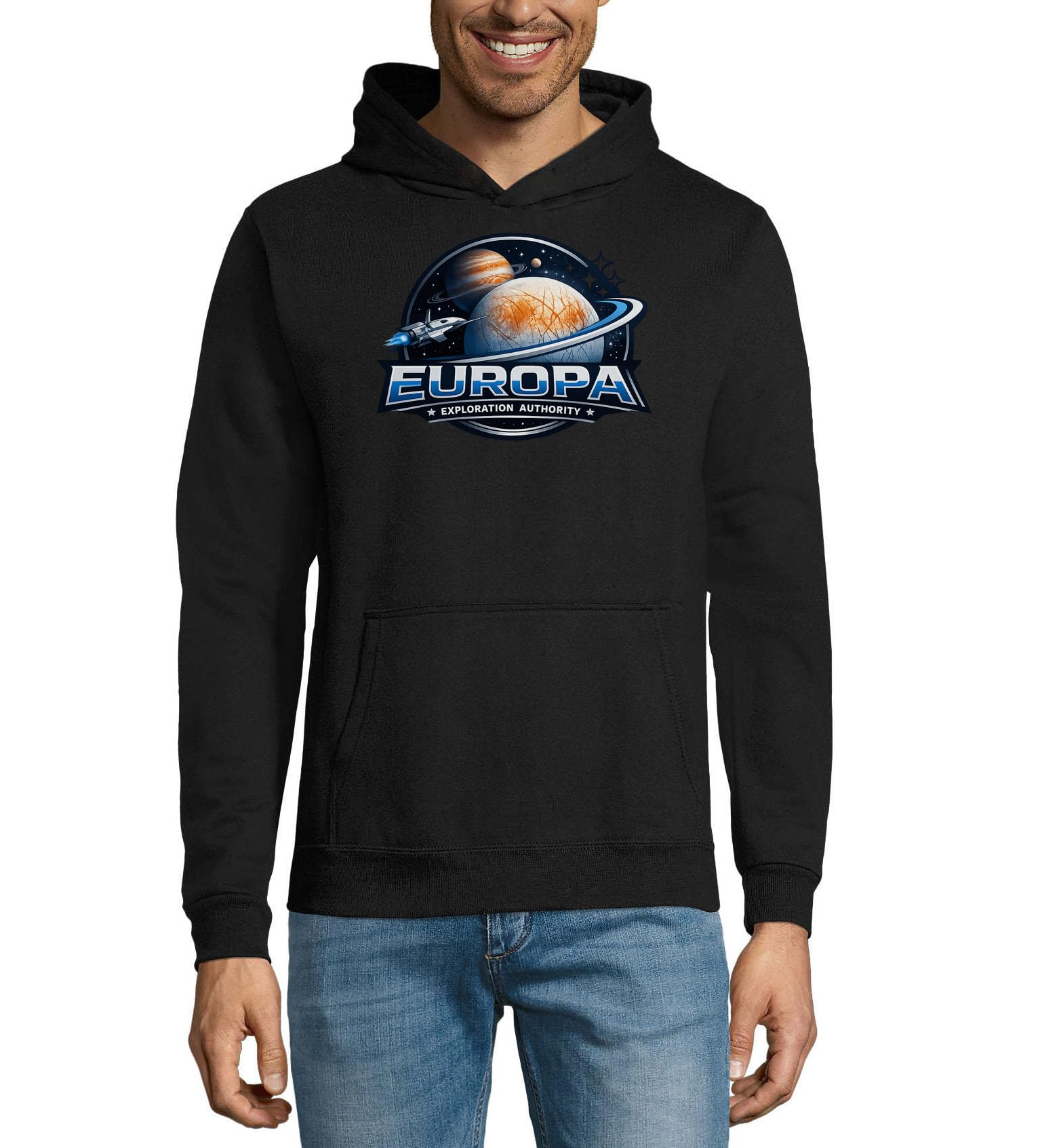 Exploration Mission to Jupiter's Moon Europa unisex mieszanka bawełny bluza z kapturem bluza z kapturem czarna