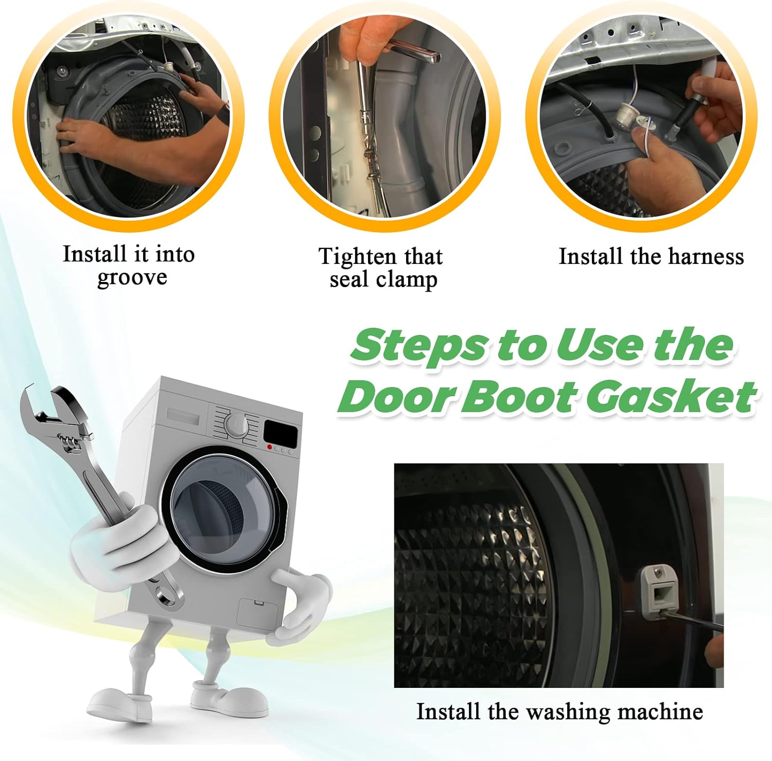 Upgraded DC97-16140P DC97-19755A Washer Door Boot(OEM) by Techecook - Replacement for Samsung Front Load Washer Door Seal WF45K6200AW WF45K6200AZ - Replace DC64-02174A,DC97-19755A,AP6002538,PS11735181