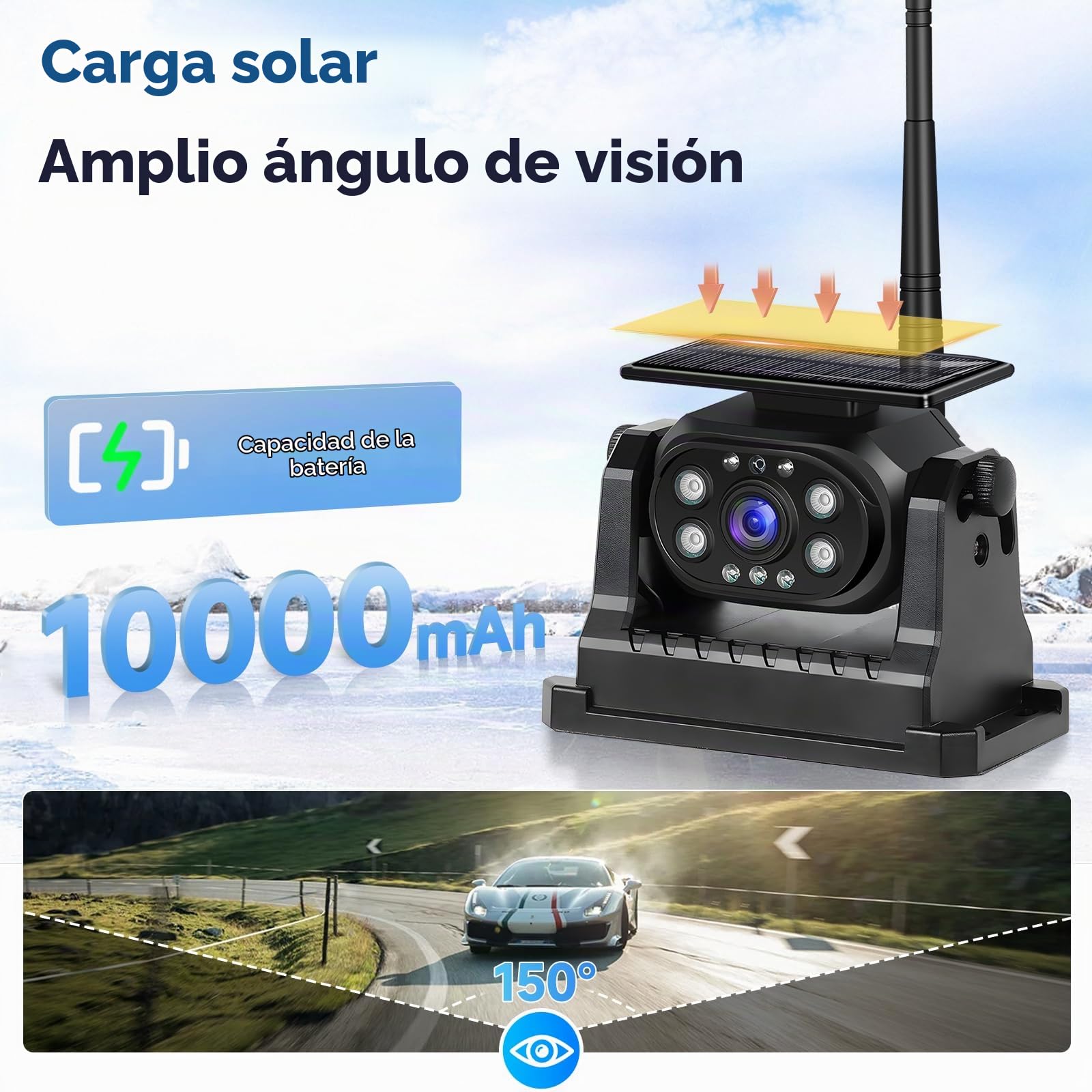 Hodozzy cámara de Marcha atrás para Coche Inalambrica, Carga Solar, Base magnética Cámara Trasera Coche WiFi IP68 Impermeable & Visión Nocturna & Gran Angular para Caravana Camión RV Remolque