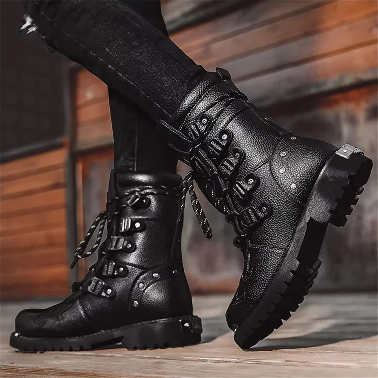 Bottes d'extérieur quatre saisons, chaussures de cyclisme montantes for hommes, bottes décontractées en cuir Pour le travail, le ski et l'extérieur