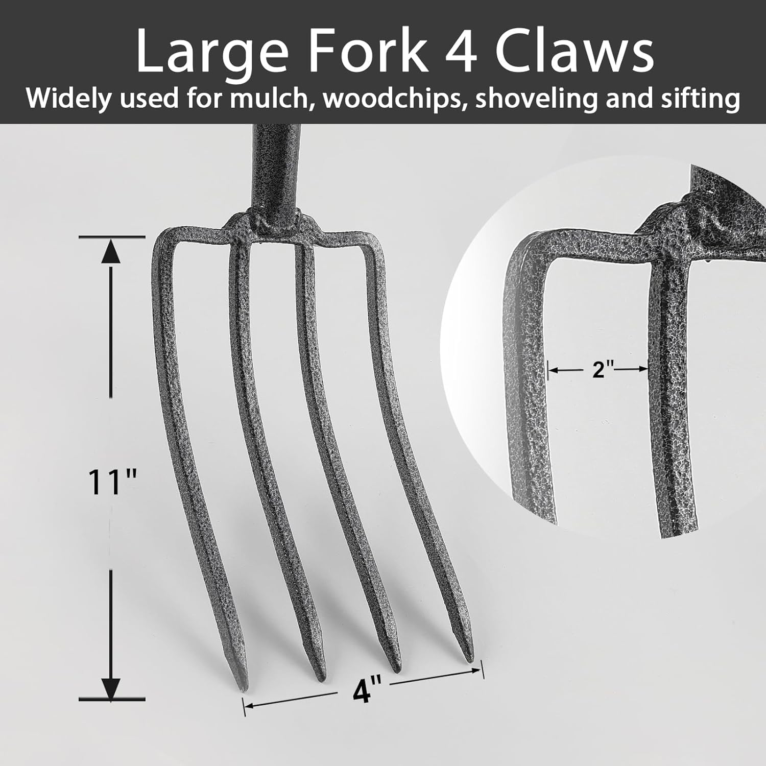 Horquilla de Pala, 127cm Horquilla de Excavación de Jardín de Acero de 4Dientes con Mango en D de Metal, 28cm Cabeza Forjada, Ideal para Suelos Duros y Trasplantes/Negro