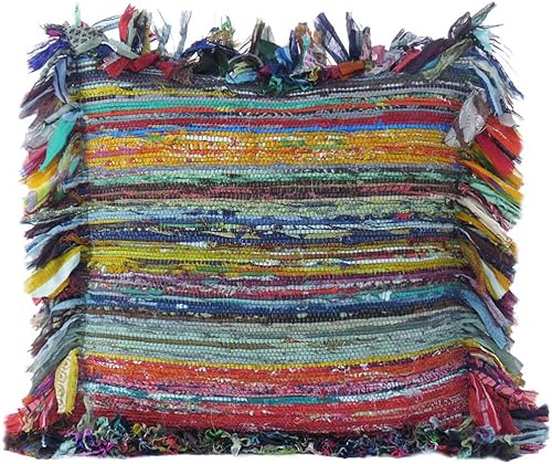 MAM Treasures - Funda de almohada india de la India funda de cojín bohemia a rayas tejida a mano chindi funda de almohada para sofá 28 x 28 pulgadas