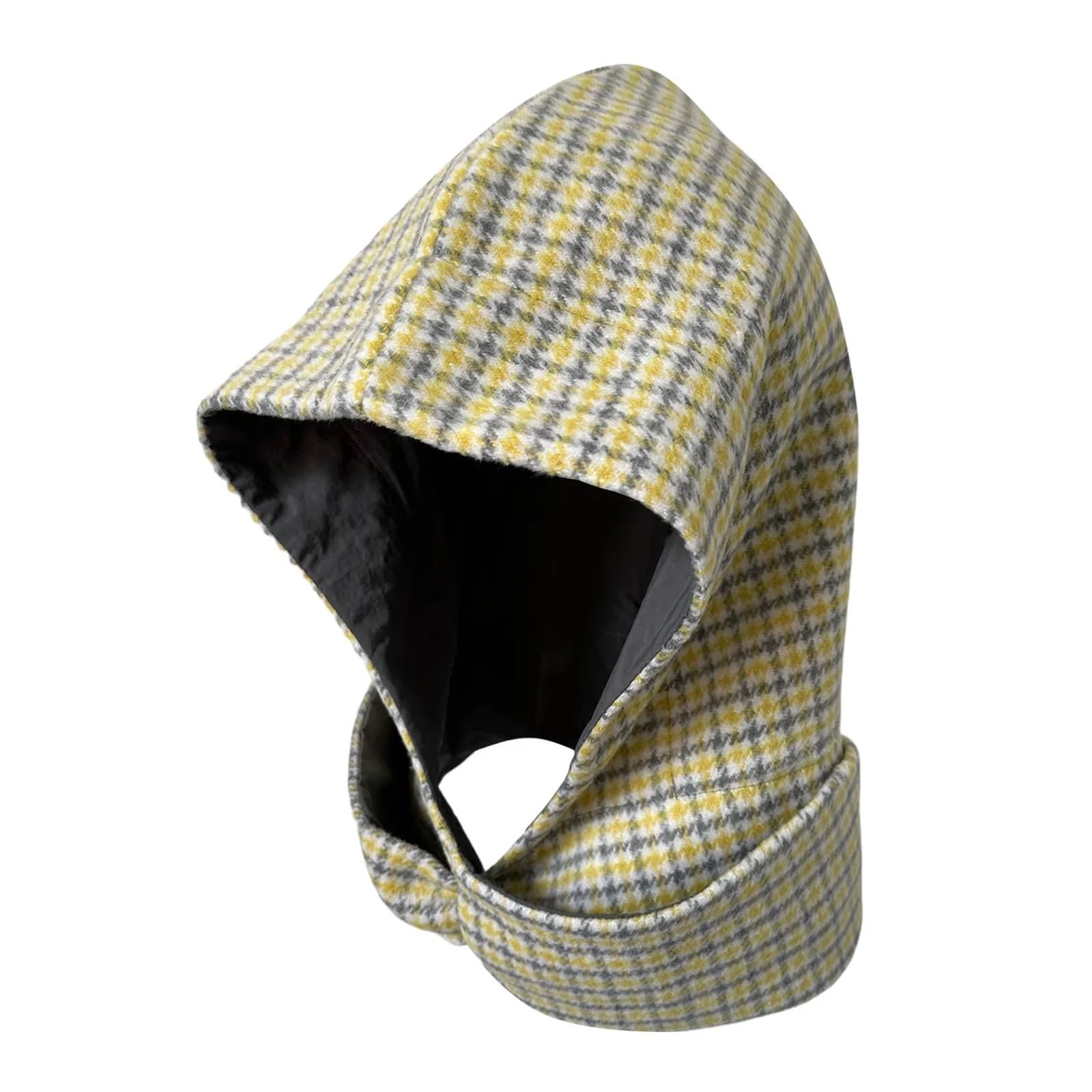 Bufanda con Capucha cálida for otoño e Invierno, Gorro de Cuadros Amarillo, pañuelo Integrado for la Cabeza para Esquí Correr