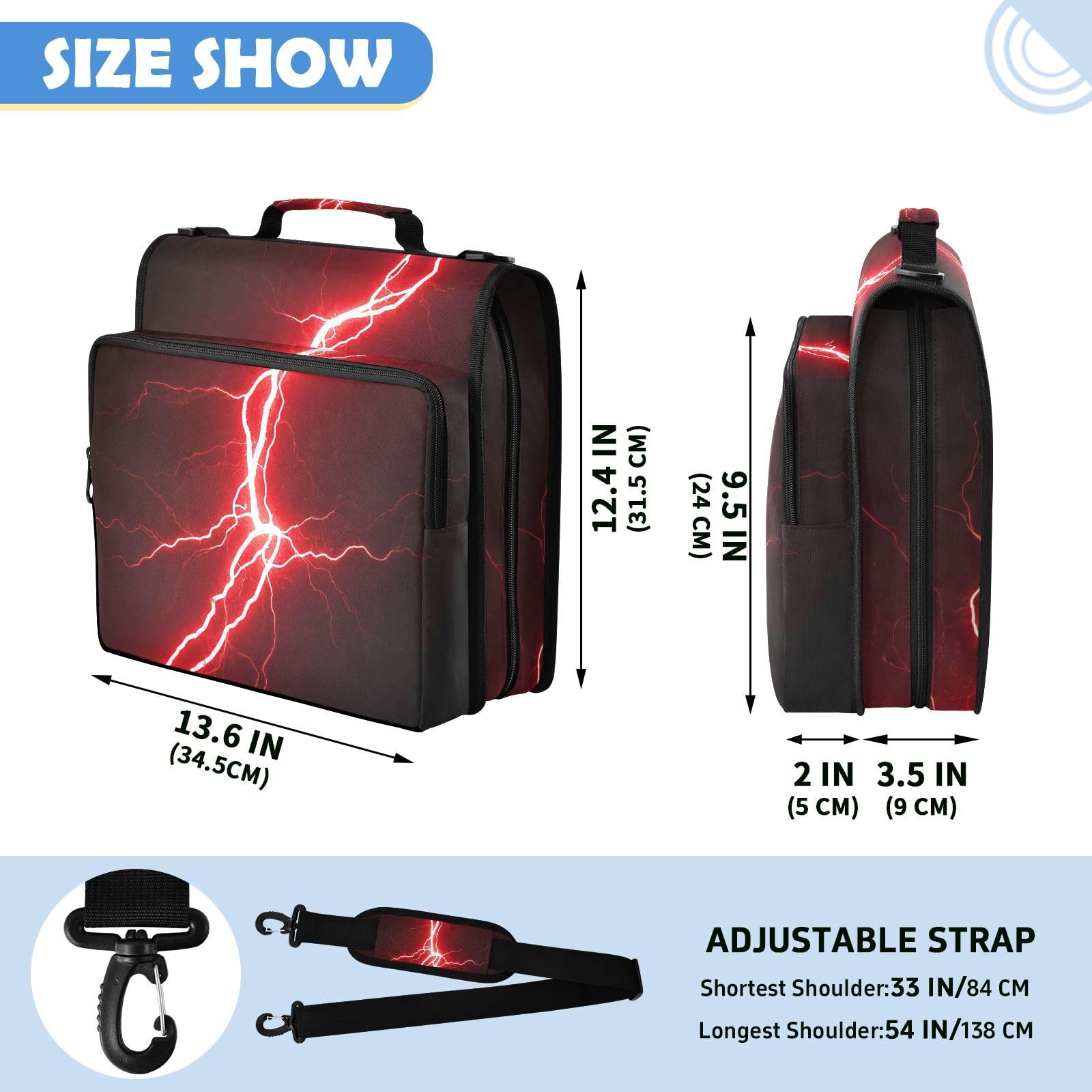 Red Lightning Dark Art Zipper 3 anelli raccoglitore borsa